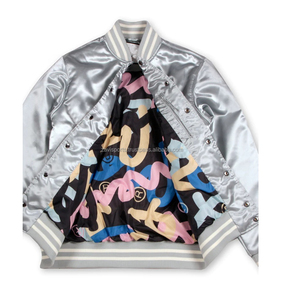 Custom Satin Silk Varsity <b>Jacket</b> for Men Stand Collar & Front Logo Waterproof Breathable Winter OEM Embroidery Logo - Product Image 3