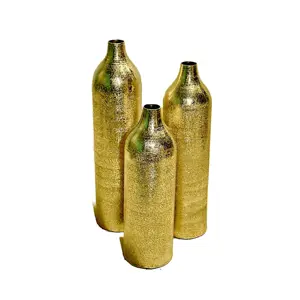 Florero decorativo para botella, Juego de 3 hojas de aluminio hechas de flores de sobremesa modernas y jardinera de agua, jarrón de Metal para decoración de Navidad