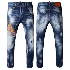 High Quality <b>Men</b> Denim Jeans Slim Fit <b>Stretch</b> Y2K Vintage Pencil Pants Ripped Custom OEM Bulk Wholesale - Product Image 1