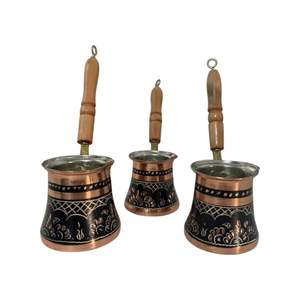 Ensemble de cafetière vintage de luxe 3 pièces en cuivre émaillé, avec poignée portable, pour le thé, en laiton durable, verre, céramique, métal - Product Image 6