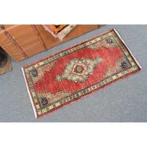 Tapis vintage 1,7 x 3,1 pieds, tapis turc, tapis oriental rouge en laine - Product Image 2