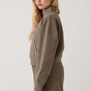 Sudadera de algodón personalizada para mujer 2023 OEM cuello redondo media cremallera pulóver con logotipo bordado colección de invierno de talla grande de otoño - Product Image 2