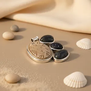 Ensemble collier pendentif en argent fin avec pierres précieuses pour femmes - Product Image 2