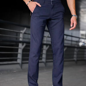 Pantalones elásticos ajustados de color azul marino para hombre, pantalones de oficina elegantes informales, cintura elástica con cordón, algodón recto, Hip Hop de talla grande - Product Image 1