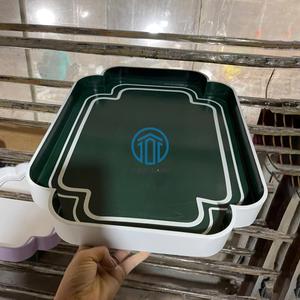 ถาดเสิร์ฟแล็กเกอร์หรูหราตกแต่งลายคลื่นสีเขียวถาดใส่เครื่องดื่มอาหารพร้อมที่จับสำหรับตกแต่งโต๊ะในห้องครัวในบ้าน - Product Image 3