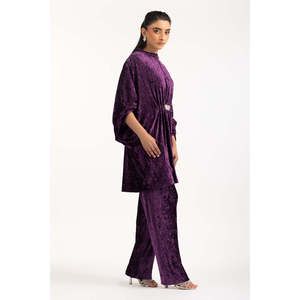 Ensemble coordonné en velours froissé automne IPST-55163 avec col montant, tenue élégante pour occasions festives, nettoyage à sec uniquement - Product Image 2