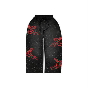 ชุดจ็อกเกอร์ผู้ชายแบบหลวมประดับเพชรเทียม 2 ชิ้น สไตล์สตรีทแวร์ ชุดวอร์มซิปพร้อมลายพิมพ์เพชรเทียมสำหรับฤดูหนาว - Product Image 5