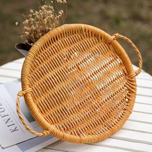 Natural woven rattan serving trays perfect for <b>rustic</b> <b>coffee</b> <b>table</b> decor and farmhouse style kitchen serving accessories - Product Image 1