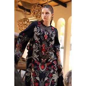 Conjunto de 3 Piezas Estilo Bohemio Maria.B para Primavera/Verano: Camisa de Gasa con Estampado Floral, Dupatta de Seda y Pantalón Teñido-BIC-033 - Product Image 2