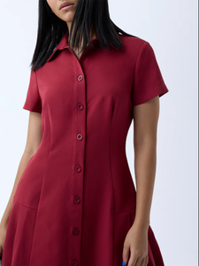 Vestido camisero liso rojo Nuon - Product Image 3