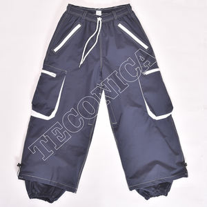 Pantalon de neige bleu marine Pantalon de ski cargo doublé chaud avec cordon de serrage à la taille et design extérieur fonctionnel multi-poches - Product Image 1