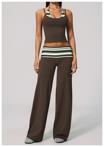 Custom 2026 Striped Halter <b>Crop</b> <b>Top</b> High Waist Shorts 2 Piece Set Seamless Quick Dry Yoga Wear - Product Image 5
