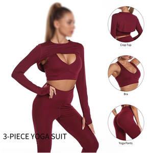 Vente en gros de vêtements de fitness pour la gym ensembles pour femmes 3 pièces vestes de yoga jambières d'entraînement soutiens-gorge de sport ensemble de vêtements de sport - Product Image 2