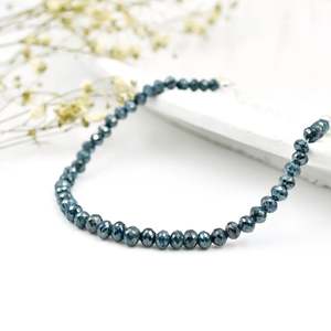 Bracelet en diamant bleu, perles facettées rondes de 3,5 à 4,5 mm, argent sterling 925, bracelets joncés dorés - Product Image 3