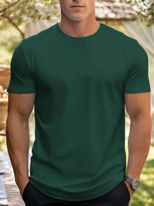 Camiseta de Hombre 100% Algodón, Color Sólido, Cuello Redondo, Talla Grande, Informal, Transpirable, de Alta Calidad, Manga Corta - Product Image 5