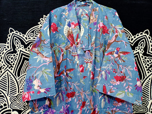 Kimono de algodón ligero con estampado de bloques a rayas bohemio para mujer, capa cómoda transpirable para la playa o el hogar para el verano - Product Image 5