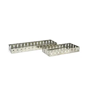 Plateau long en acier inoxydable argenté nordique ensemble de 2 plateaux de service de restaurant de cuisine écologique pour la décoration intérieure stockage en gros - Product Image 1