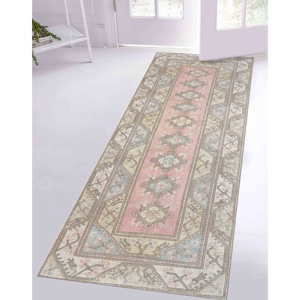 Alfombra Rosa Estilo Turco: Diseño Persa Vintage, Alfombra de Entrada, con Pelo Suave - Product Image 1