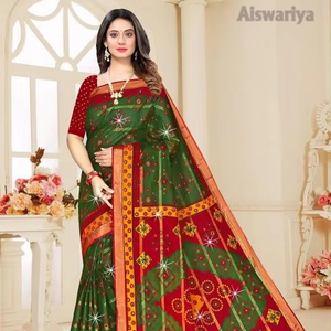 Aiswariya algodón impreso Sari indio mercado al por mayor ropa india y paquistaní - Product Image 1