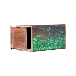 Handmade Rosewood Cremation Urn Green Floral Inlay <b>Memorial</b> <b>Box</b> <b>for</b> human and <b>pets</b> ashes - Product Image 2