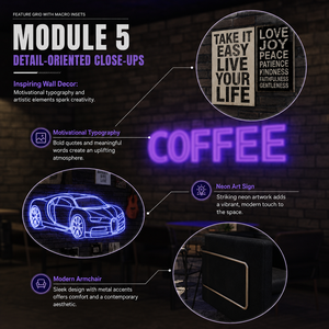 Meubles de café automobiles complets avec banquette industrielle sombre, canapé lounge modulaire et enseigne néon pour salon de lavage de voitures - Product Image 6