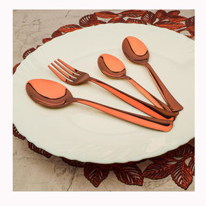 Rose or poli métal Long Design plat poignée cuillère café soupe salade service cuisine lavable au lave-vaisselle - Product Image 6