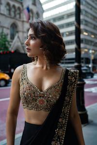 Designer indien Bollywood dernière fantaisie à la mode lourd Faux Georgrtte noir Saree fête séquence travail pour les femmes vêtements exclusifs - Product Image 4