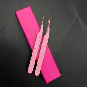 Pinzas para pestañas injertadas con caja, acero inoxidable sostenible, ángulo de 90 /45 grados, pinzas para extensión de pestañas recubiertas de Color personalizado - Product Image 4