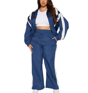 Conjunto de Chaqueta Cortavientos Informal para Mujer, Talla Grande, con Capucha, Estilo Hip Hop, con Cintura Elástica, 100% Nailon, Traje Cortavientos de Alta Calidad - Product Image 3