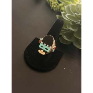 Zuni Handmade Turquoise Multi-Stone Sterling <b>Silver</b> Inlaid <b>Ring</b> Size 9.75 Opal Platinum for Everyday Wear <b>Statement</b> Geometry - Product Image 3