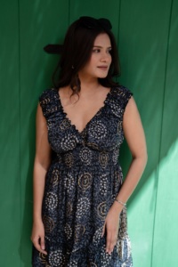 Vestido de Verano Midi con Estampado de Bloques Negros, Volantes, Estilo Boho Chic, Manga 3/4, Cintura Natural, Ecológico, Casual, para la Playa - Product Image 4