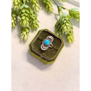 Navajo Handmade <b>Statement</b> <b>Ring</b> Kingman Turquoise & Sterling <b>Silver</b> Size 8.25 Gemstone Inlaid Natural Stone for Everyday Wear - Product Image 3