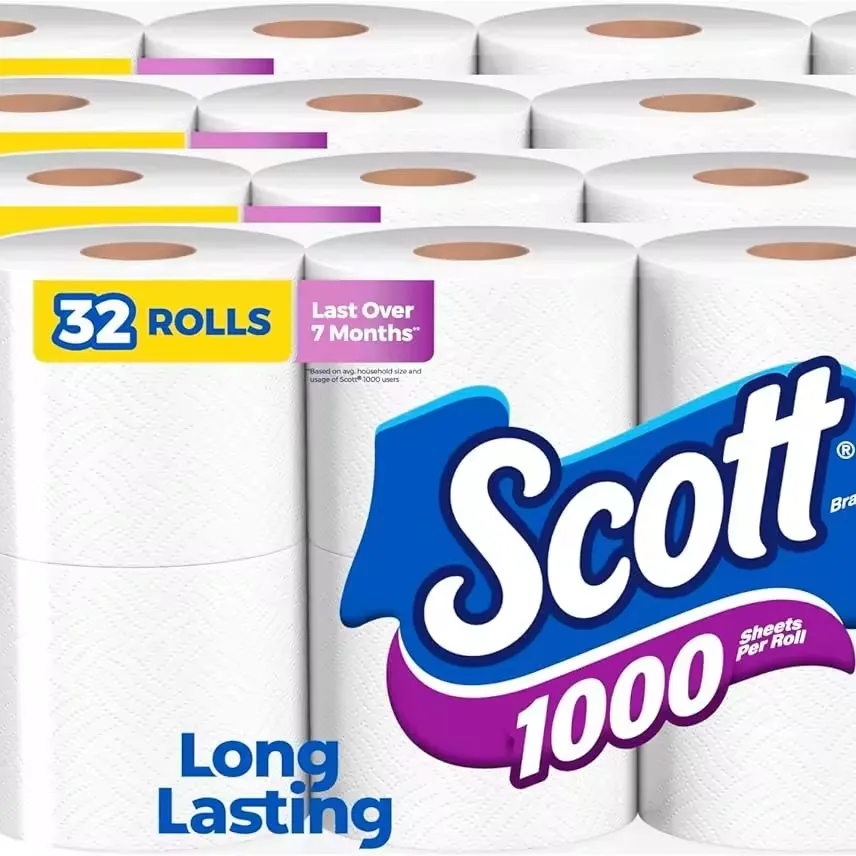 Scott 1000 Trusted Clean Toilet Paper, 32 Rolls, Septic-Safe, 1-Ply Toilet Tissue