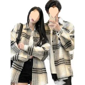 Men's Plaid Woolen Jacket <b>Coat</b> Casual Loose Collar Autumn Winter Fashion Retro Style Sporty <b>Length</b> Regular - Product Image 4