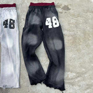 Heavy Baggy Heavyweight Acid Wash Vintage Flare Sweat Stacked <b>Pants</b> Men Custom Double Waist <b>Cargo</b> Streetwear Loose Sweatpants - Product Image 3