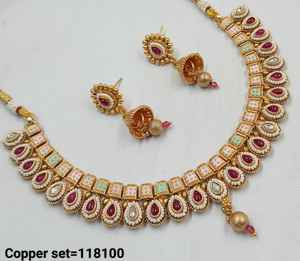 JOYERÍA DE COBRE TRADICIONAL Y DE MODA INDIA CONJUNTO DE JOYERÍA DE BODA NOVIA PARA MUJER CONJUNTO DE PENDIENTES Y COLLAR - Product Image 2