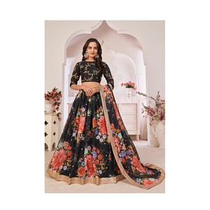 Impression de fleurs la plus vendue avec travail de séquence Georgette Lehenga Choli pour mariage et fête au prix d'exportation - Product Image 1