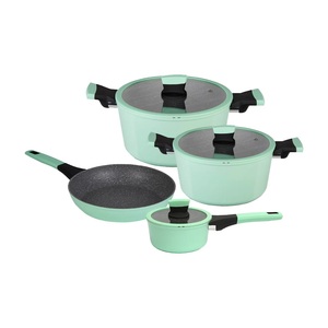Juego de Utensilios de Cocina Antiadherentes de <span class=keywords><strong>Aluminio</strong></span> <span class=keywords><strong>Forjado</strong></span> Personalizado de 7 Piezas, Saludable y Duradero, con Revestimiento de Mármol, Base de Inducción y Asas de Tacto Suave - Product Image 2