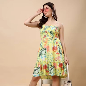 ชุดเดรสผ้าฝ้ายทอมือลายดอกไม้สไตล์อินเดีย เอวธรรมชาติ สำหรับเจ้าสาว ของขวัญแต่งงาน ฤดูร้อน แฟชั่นผู้หญิง ลดราคา - Product Image 1