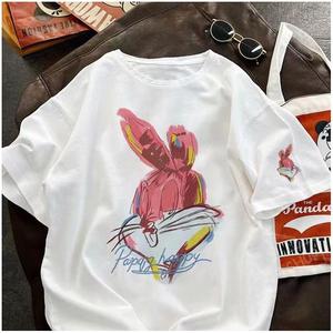 2024 nouveauté coton lapin motif à manches courtes T-Shirt personnalisable tricoté vêtements décontractés pour hommes femmes Couples même - Product Image 2