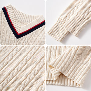 Logo brodé Designer de luxe pull blanc en coton surdimensionné pull classique en tricot câblé pull en tricot pour hommes - Product Image 3