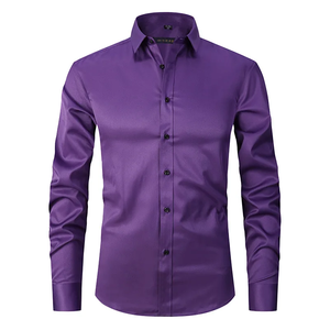 Camisa de manga larga formal completa para hombre personalizada al por mayor, vestido de Caballero de algodón estampado de talla grande, camiseta blanca lisa de tela tejida - Product Image 4