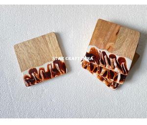Vente chaude Bois Résine Époxy Coaster Haute Qualité Naturel Tasse Boisson Rond Carré En Bois Coaster - Product Image 4