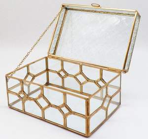 Contemporary Metal And <b>Glass</b> <b>Jewelry</b> <b>Box</b> Sleek Design Perfect For Minimalist Bedroom Decor And Storage - Product Image 1