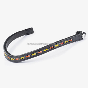 Banda de ceja de caballo de cuero acolchado con forma de onda de calidad superior decorada con cristales multicolores diamantes de imitación cadena de metal banda de ceja - Product Image 4