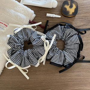 Coleteros a cuadros, bandas elásticas para el cabello para mujeres y niñas, coletero a cuadros en <span class=keywords><strong>blanco</strong></span> y negro, suaves sujetadores de cola de caballo - Product Image 3