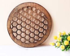 Lot de 2 dessous de plat en nid d'abeille en bois pour plats chauds assiettes et casseroles support pour cuisine et table à manger décor ustensiles de cuisine chaleur - Product Image 2