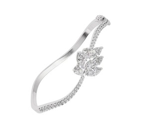 IGI Certified Lab Grown Round / Marquise & Pear Diamond Floral Designer Bangle <b>Bracelet</b> in <b>Solid</b> 925 Sterling <b>Silver</b> - Product Image 3