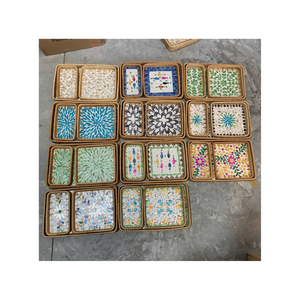 Plateau rond en rotin et nacre, meilleur choix, artisanat en rotin et nacre - Product Image 3