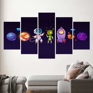 Arte espacial de astronautas: decoración de pared en lienzo con estampado vibrante, juego de 5 lienzos Mx - Product Image 1